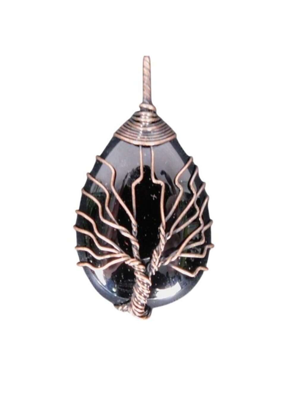 Black Obsidian Tree of Life Pendant Necklace Wire Wrapped Crystal Teardrop - Picture 4 of 6